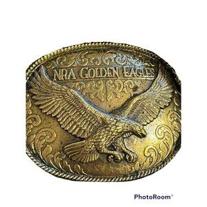 National Rifle Association of America NRA Golden Eagle Belt Buckle Brass Vtg